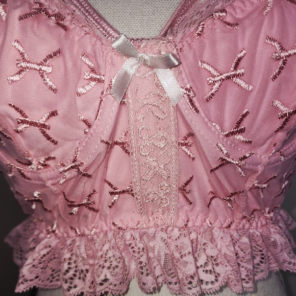 Sexy Pink bows Eyelet Lace Corset Topper Bra - Picture 10 of 10